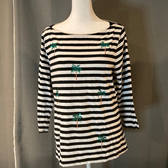 NWOT A.N.D EA WY SIZE XL NAVY BLUE AND WHITE STRIPE WITH PALM TREES 🌴 - Picture 1 of 7